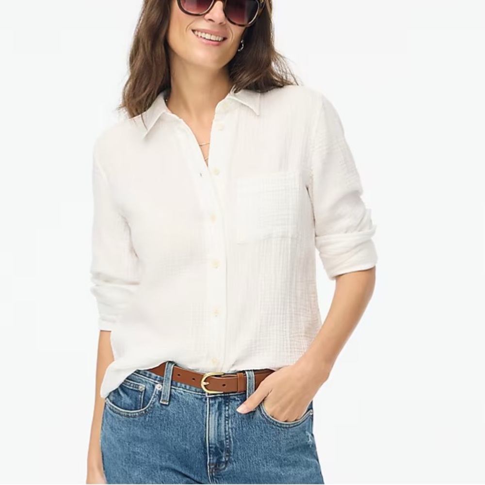 J.Crew Gauze White Button Up Long Sleeve Shirt Size Medium